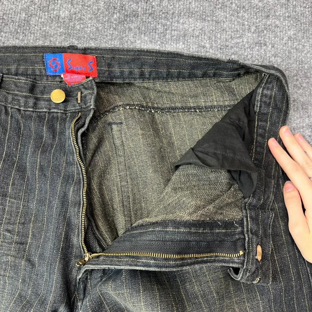 VTG Deadstock Y2K‎ Super S Jeans Men's Denim Hickory Pinstripe Classic - 37X33.5